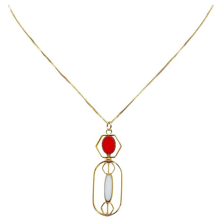Weiße und rote deutsche Glasperlen im Vintage-Stil, Kunst  Deco 2408N Kette Halskette im Angebot