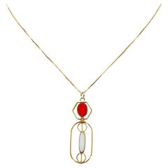 Perles de verre allemandes vintage, blanches et rouges, art  Chaîne collier déco 2408N