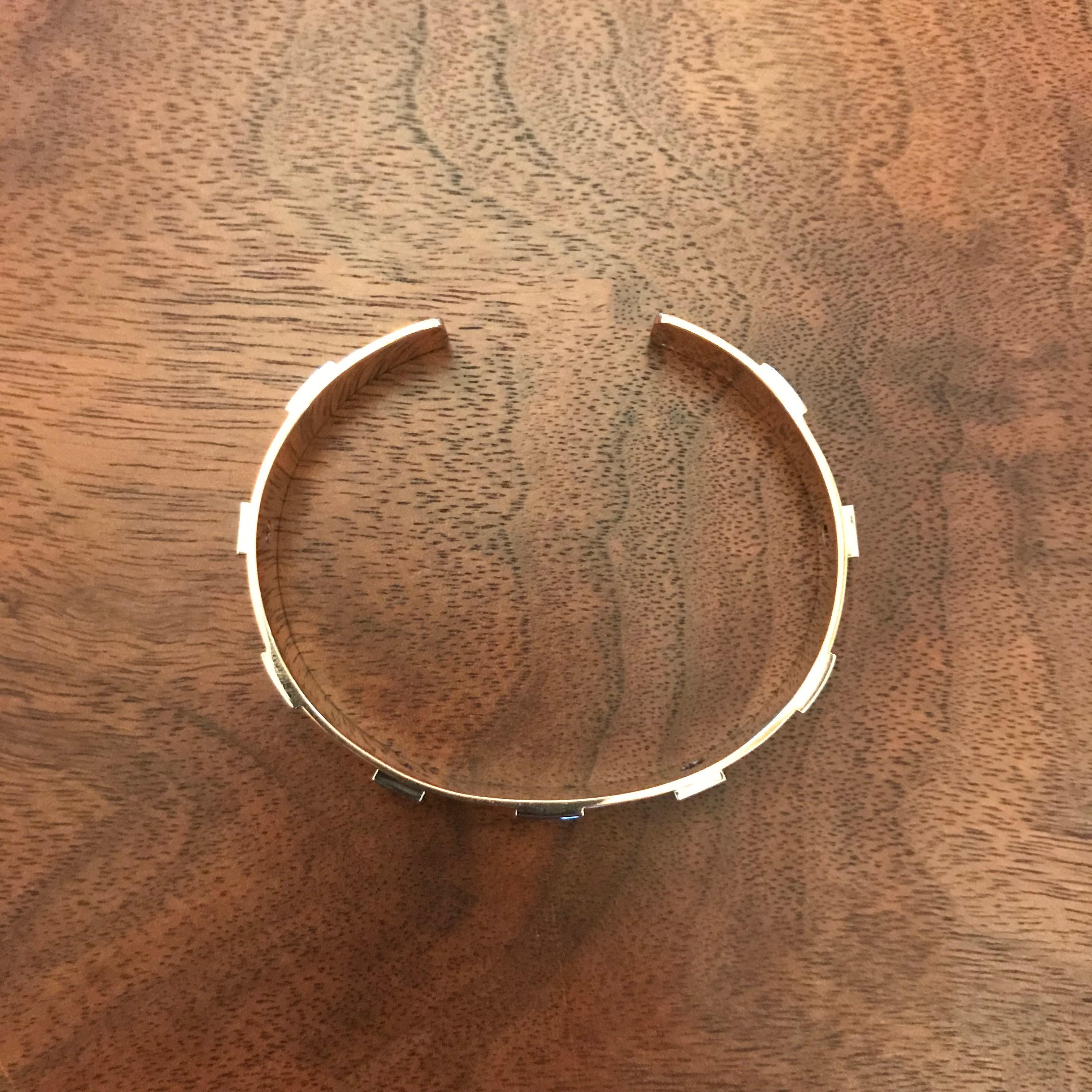 Modern White and Rose Gold Bangle with Zircons