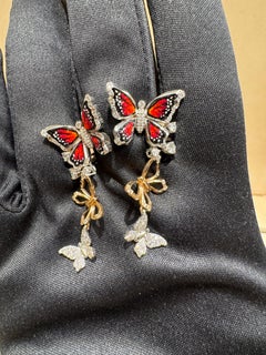 White and Rose Gold Butterfly Earrings with White Diamonds and Micromosaic