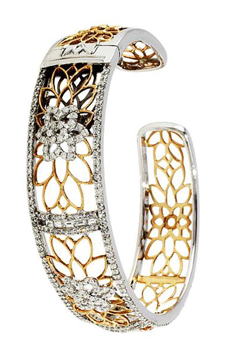 White and Rose Gold Diamond Cuff In Excellent Condition For Sale In La Jolla, CA