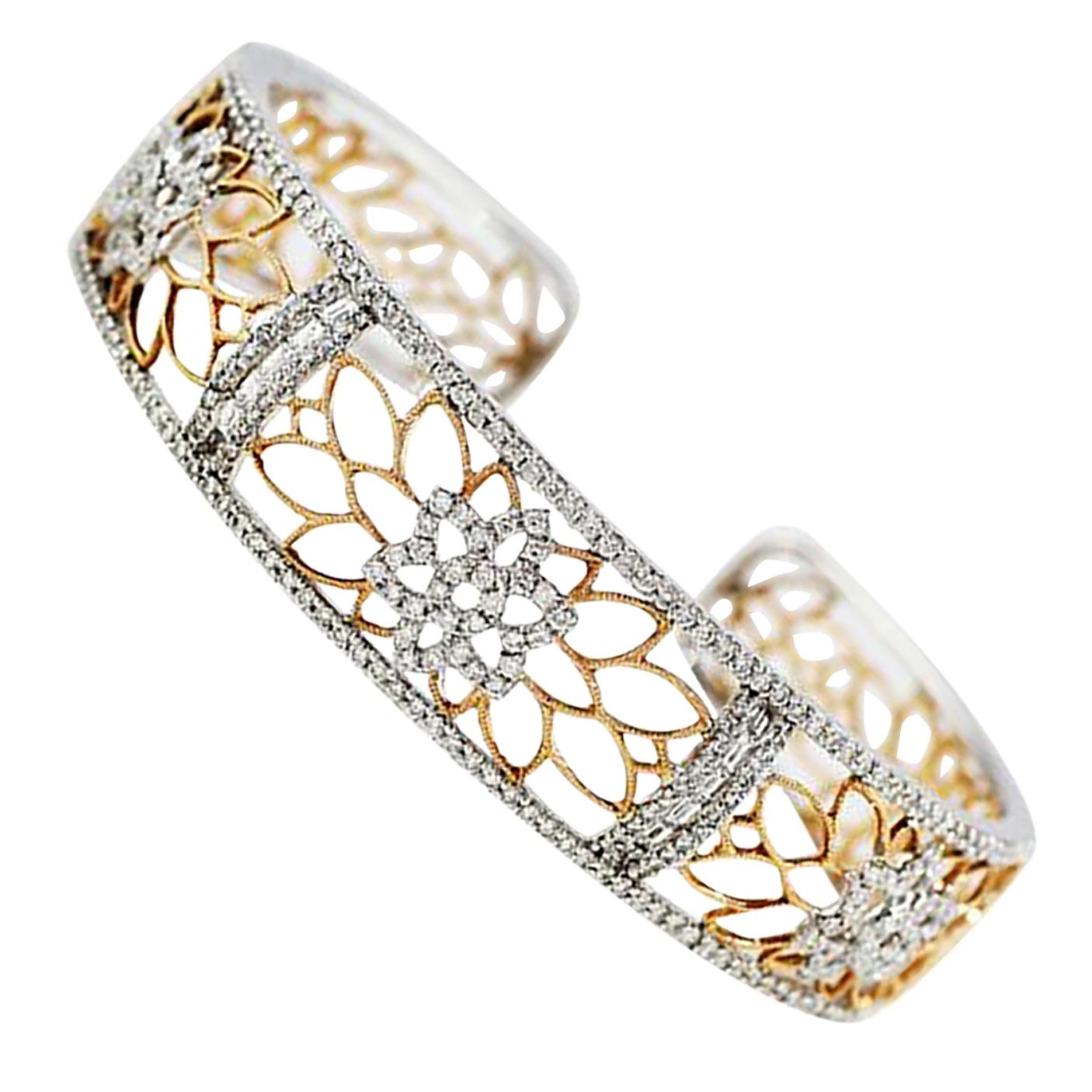 White and Rose Gold Diamond Cuff For Sale