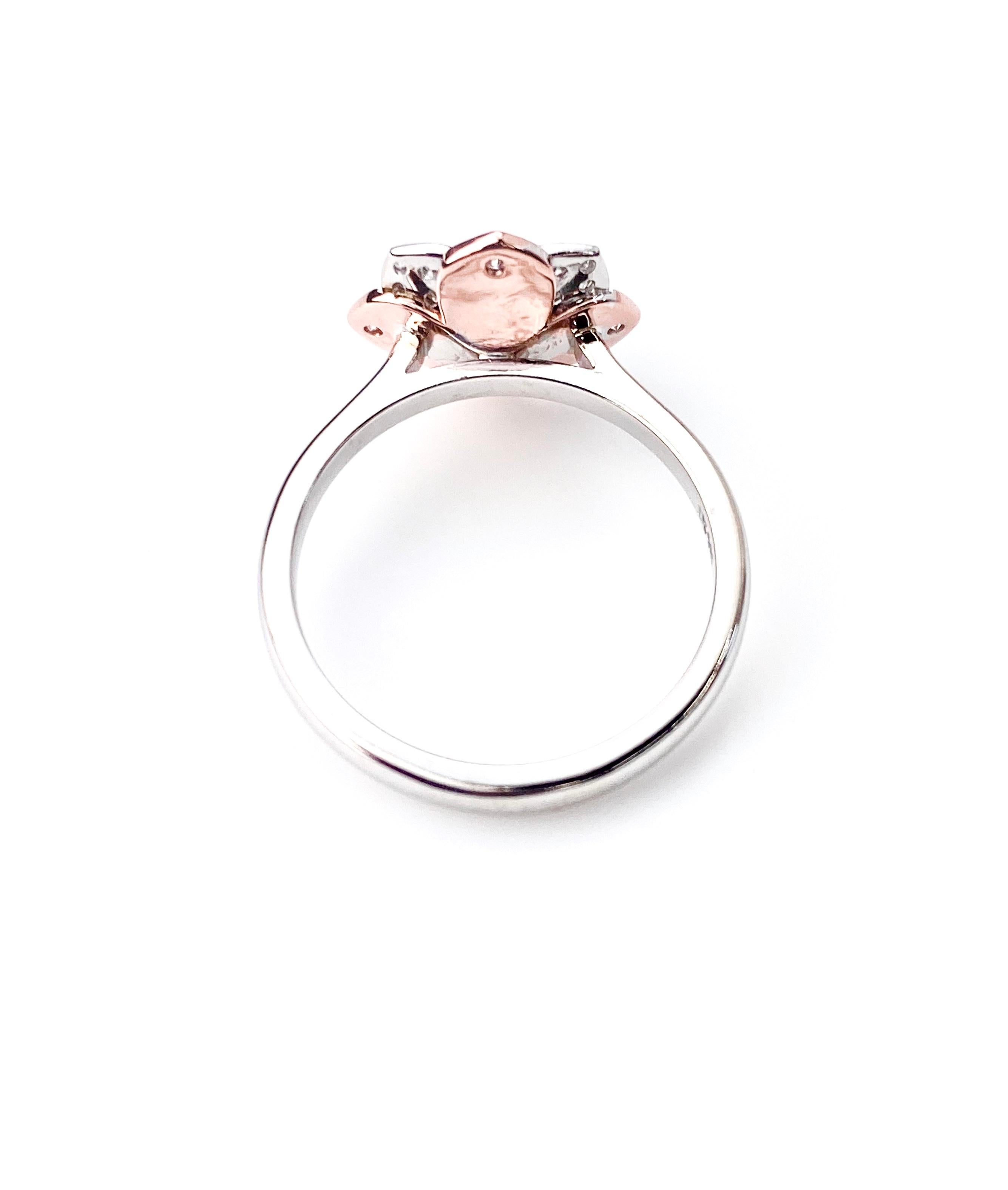 Round Cut White and Rose Gold Diamond Flower Ring For Sale