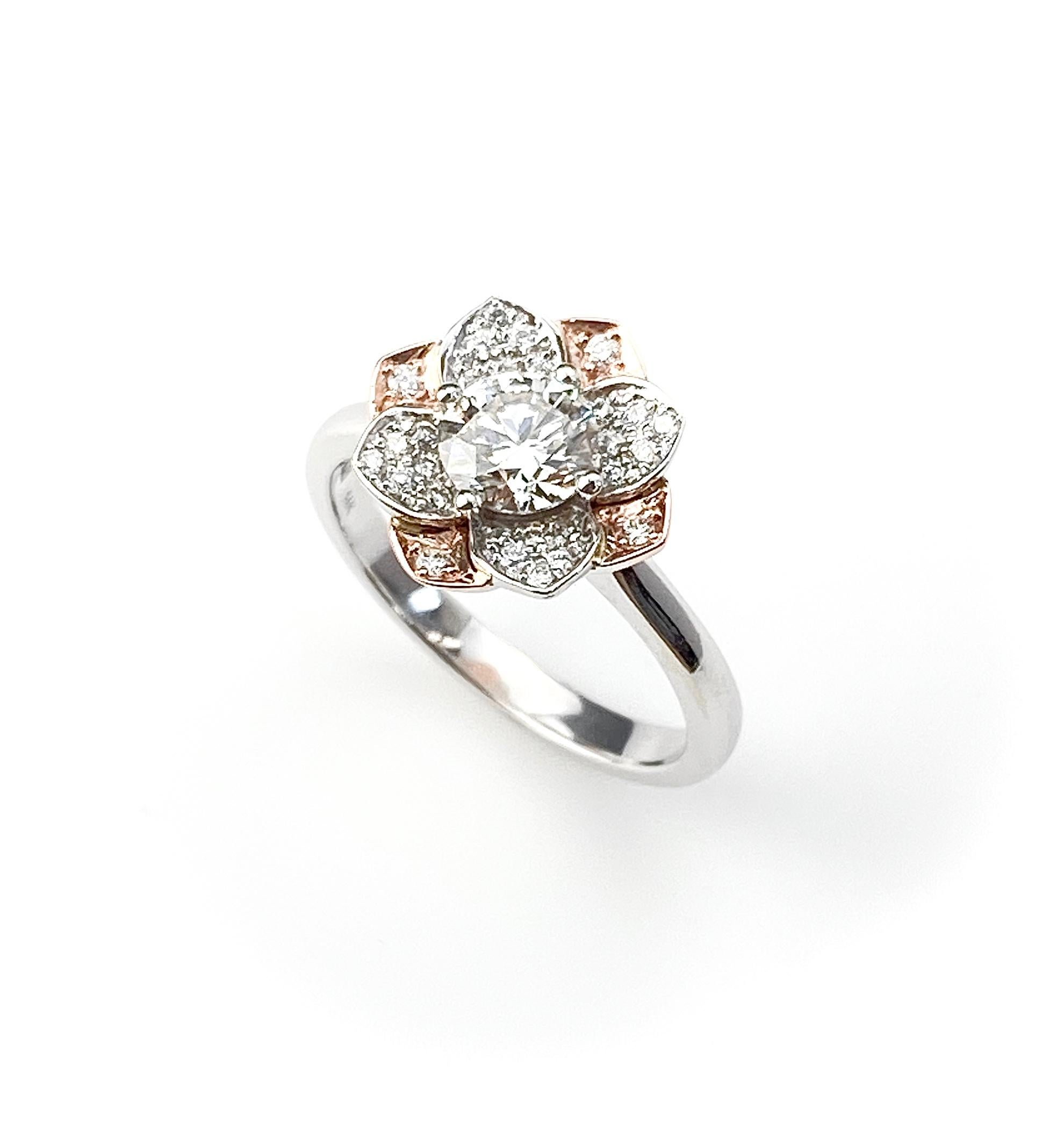 Women's White and Rose Gold Diamond Flower Ring For Sale