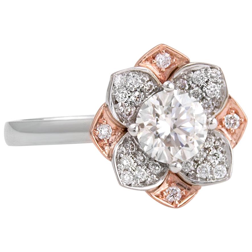 White and Rose Gold Diamond Flower Ring For Sale
