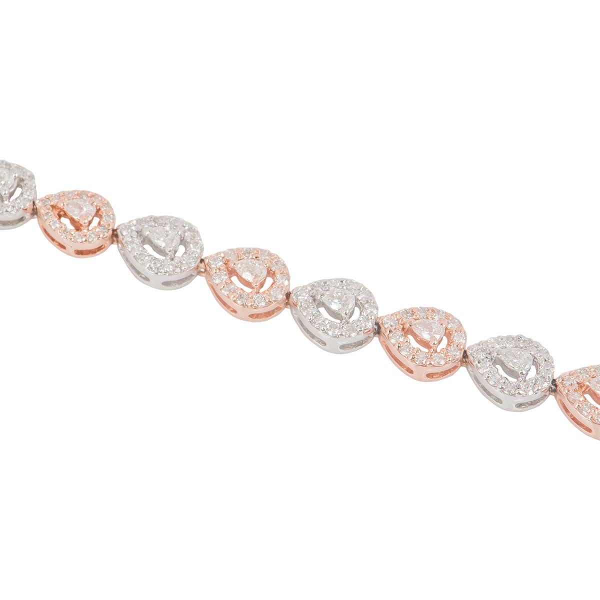 Pear Cut White and Rose Gold Diamond Line Bracelet 2.70 Carat