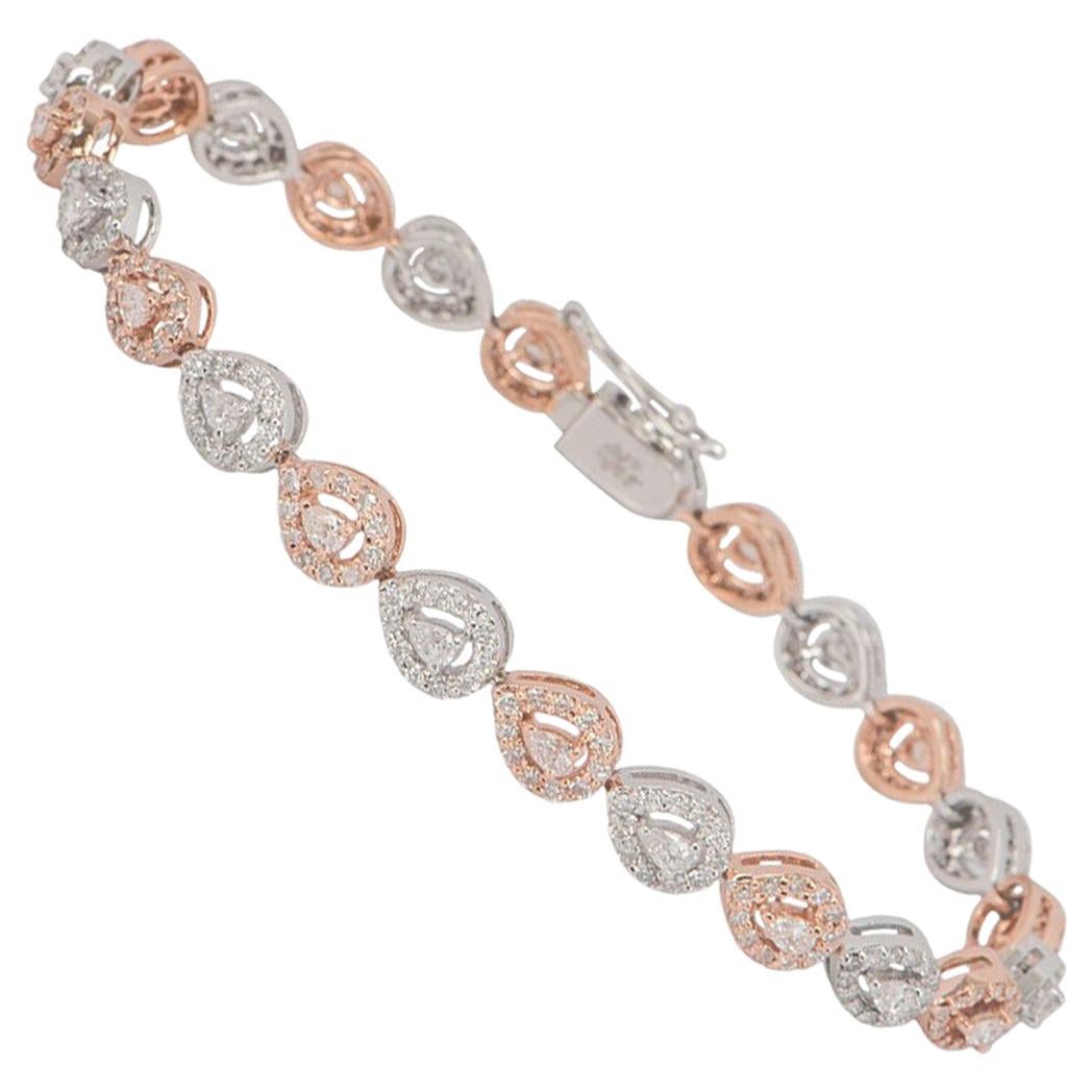 White and Rose Gold Diamond Line Bracelet 2.70 Carat