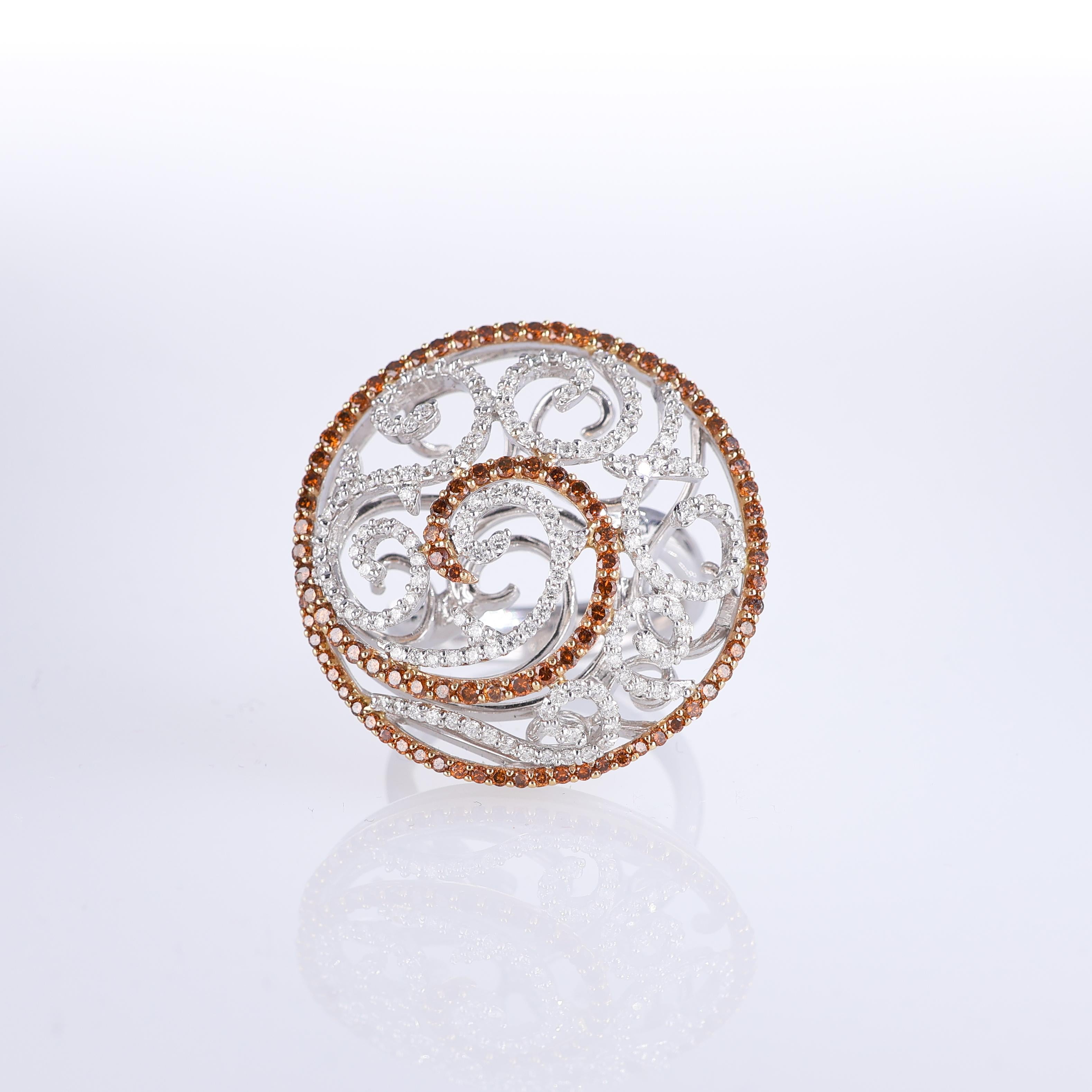 White and Rose Gold Dome Ring with Diamonds and Cognac Sapphires In New Condition For Sale In Bergamo, BG