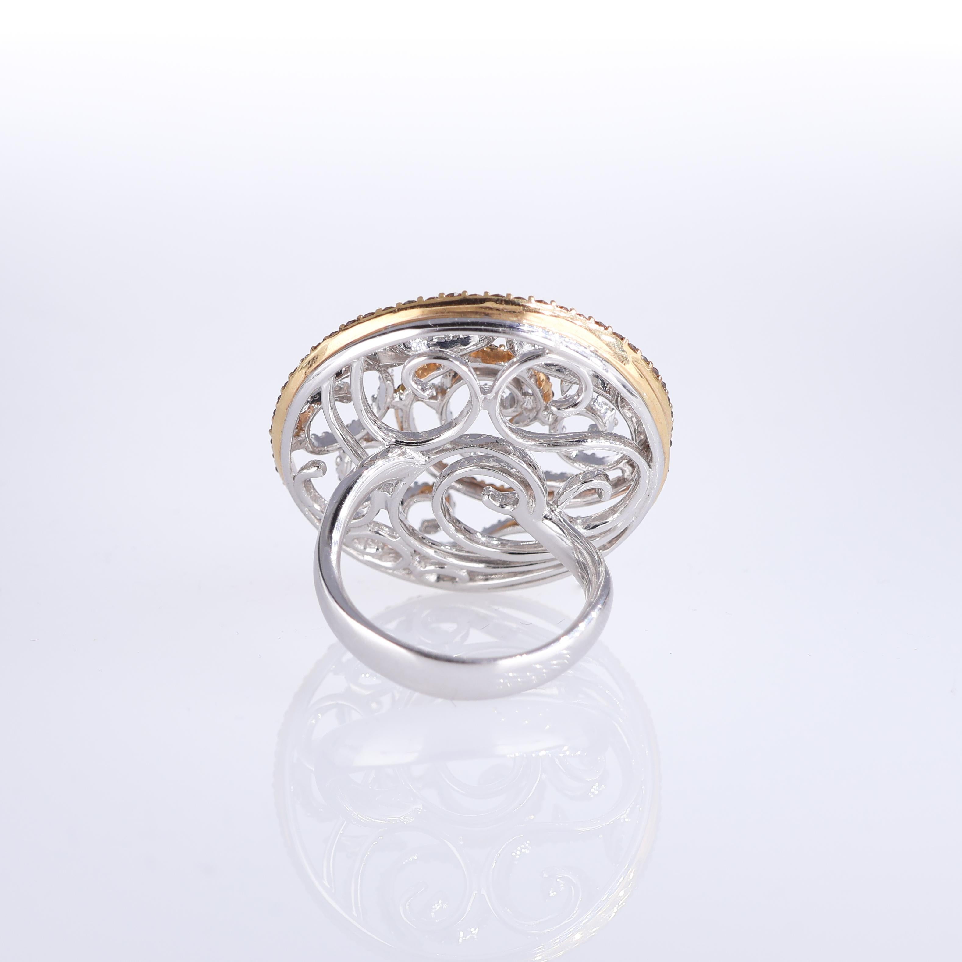 White and Rose Gold Dome Ring with Diamonds and Cognac Sapphires For Sale 1