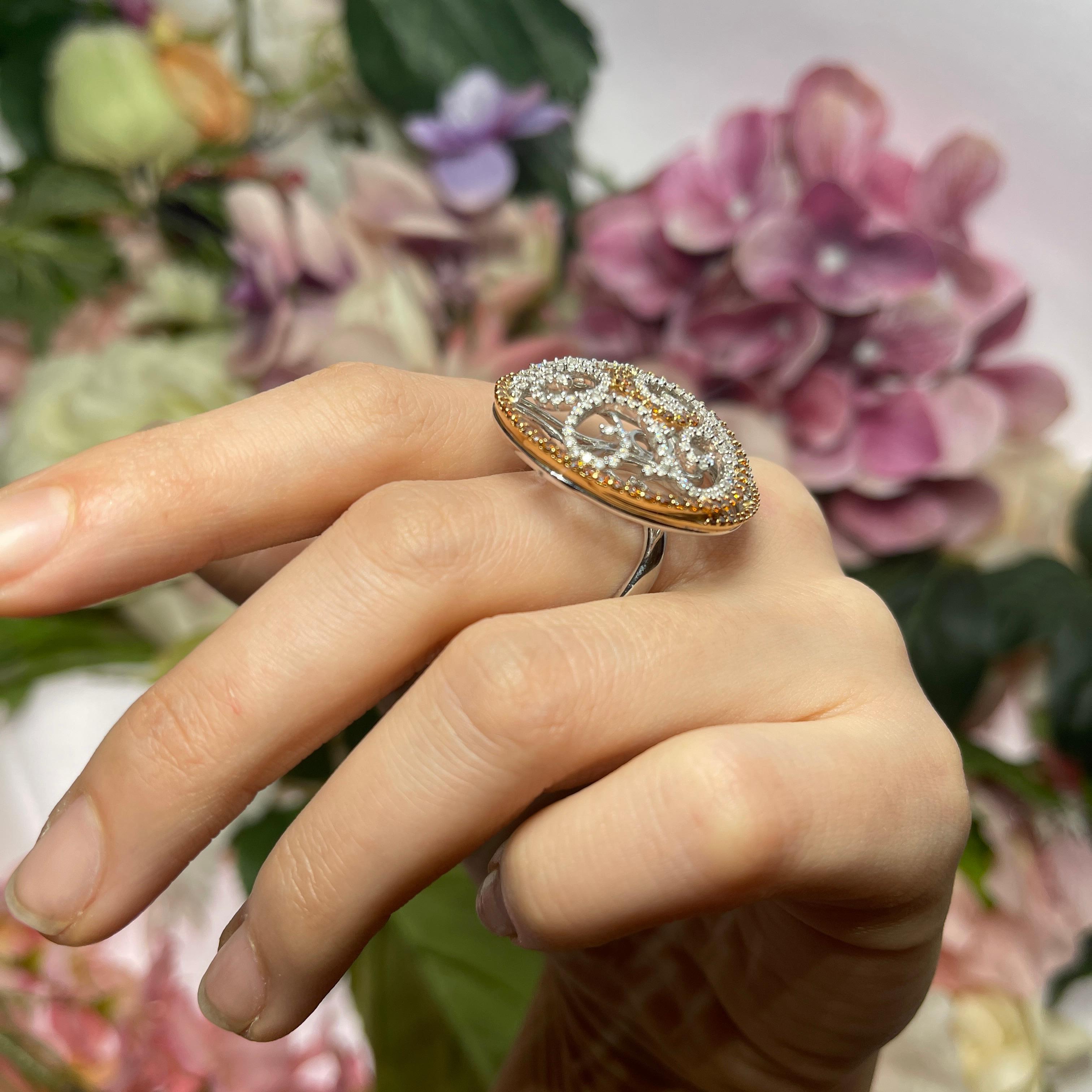 White and Rose Gold Dome Ring with Diamonds and Cognac Sapphires For Sale 4
