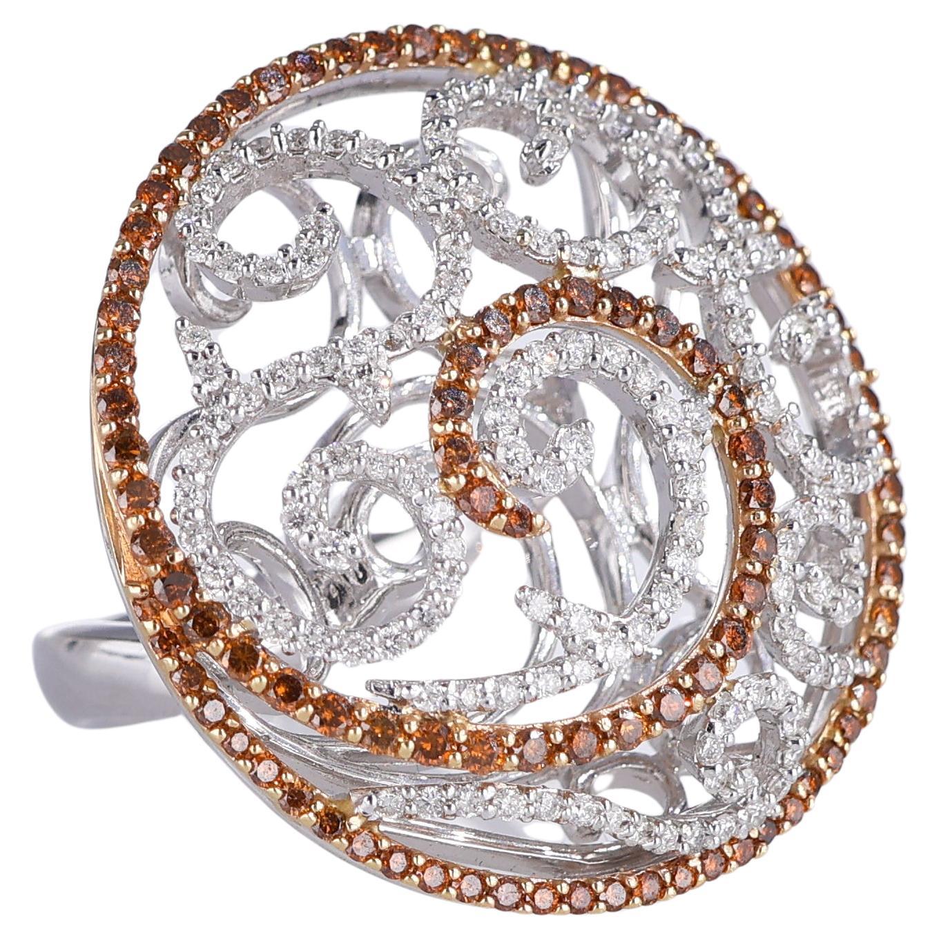 White and Rose Gold Dome Ring with Diamonds and Cognac Sapphires For Sale