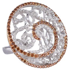White and Rose Gold Dome Ring with Diamonds and Cognac Sapphires