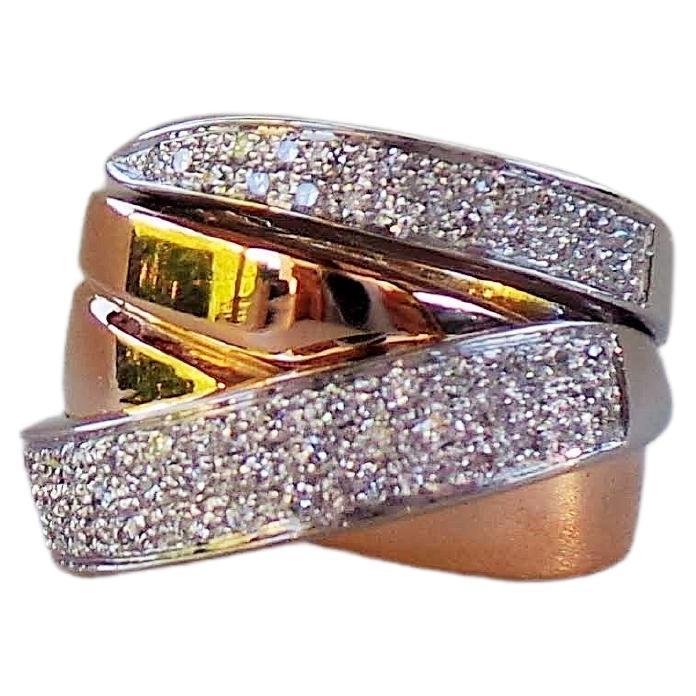 White and Rose Gold Round Diamonds Pavé-Set 0.67K Band Cocktail Ring 