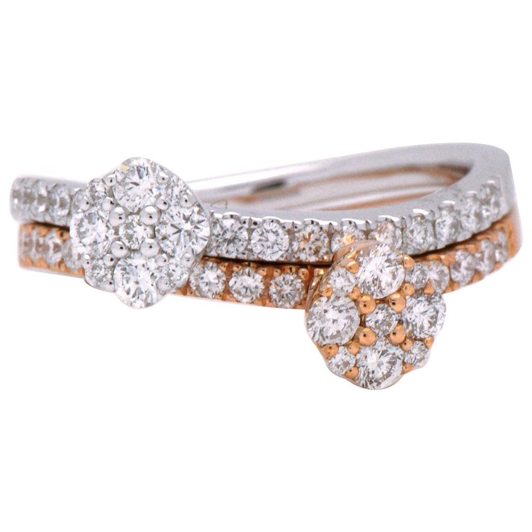 White and Rose Gold Stacked Cluster Rings For Sale at 1stDibs