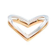 White and Rose Stacking "V" Ring