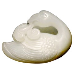 White and Russet Jade Pendant of a Goose with Lingzhi