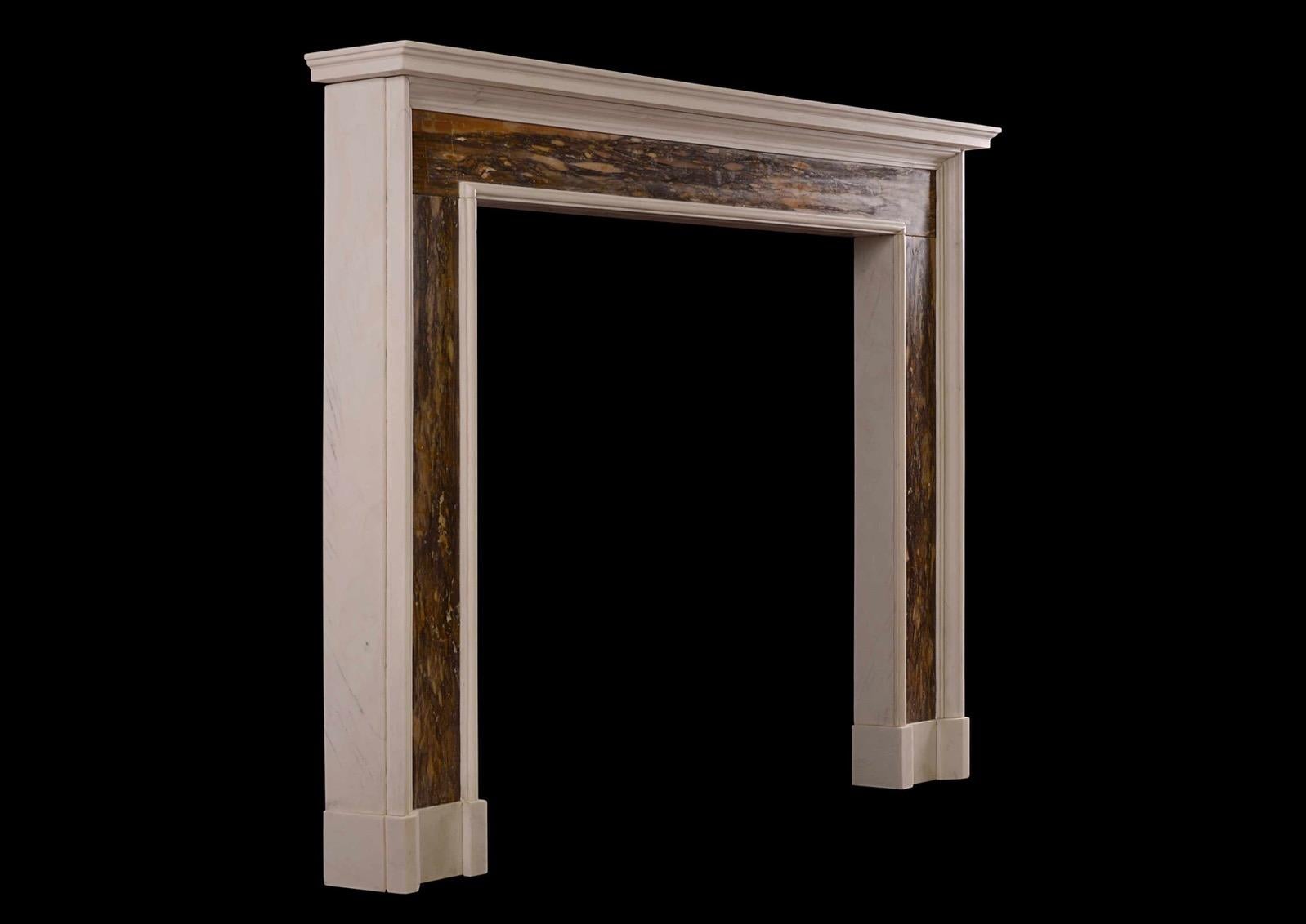 20th Century White and Siena Brocatelle Marble Fireplace in the Queen Anne Style For Sale