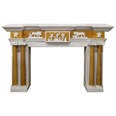 White and Siena Marble Fireplace Mantel with Figures