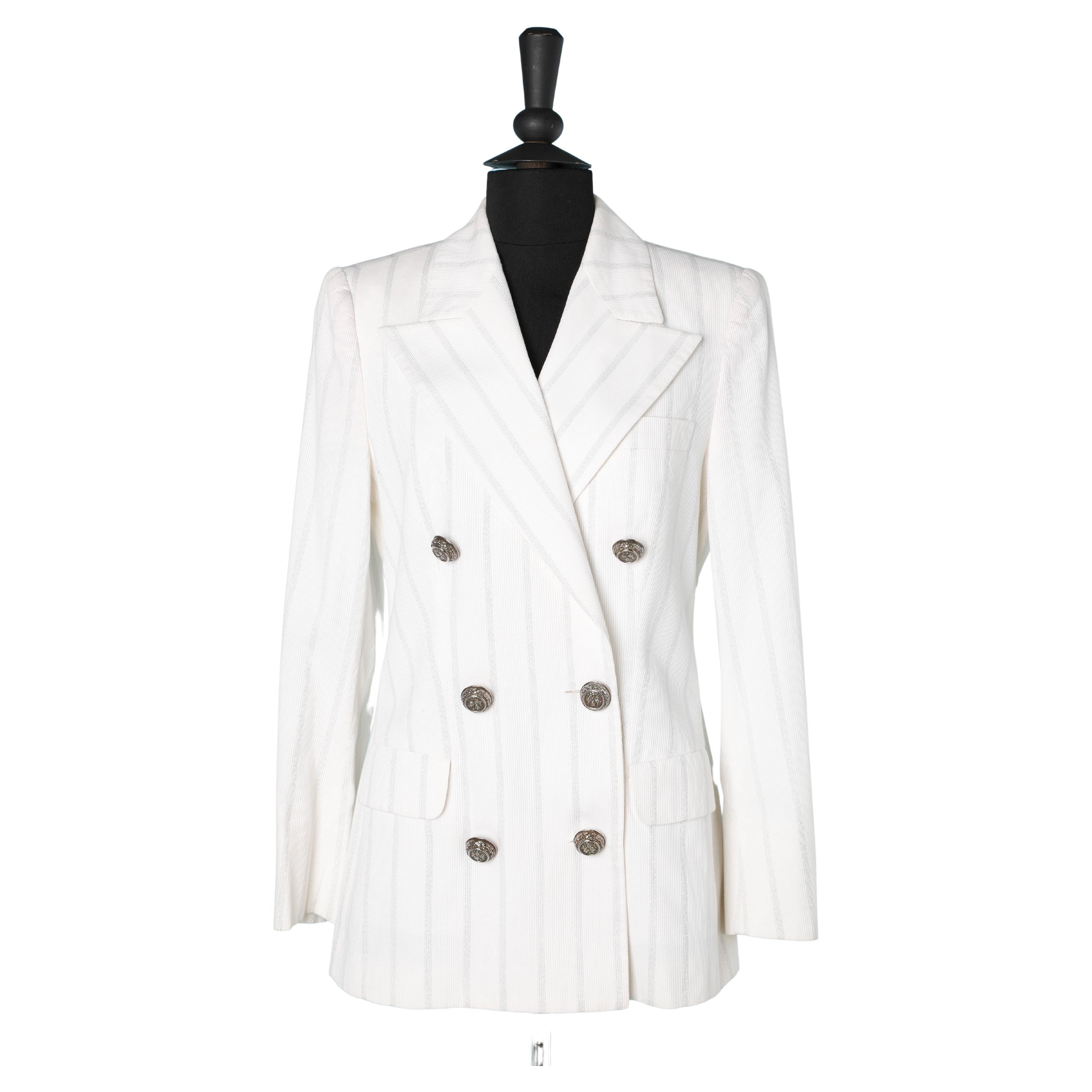 White and silver lurex double-breasted jacket Versus by Gianni Versace  For Sale