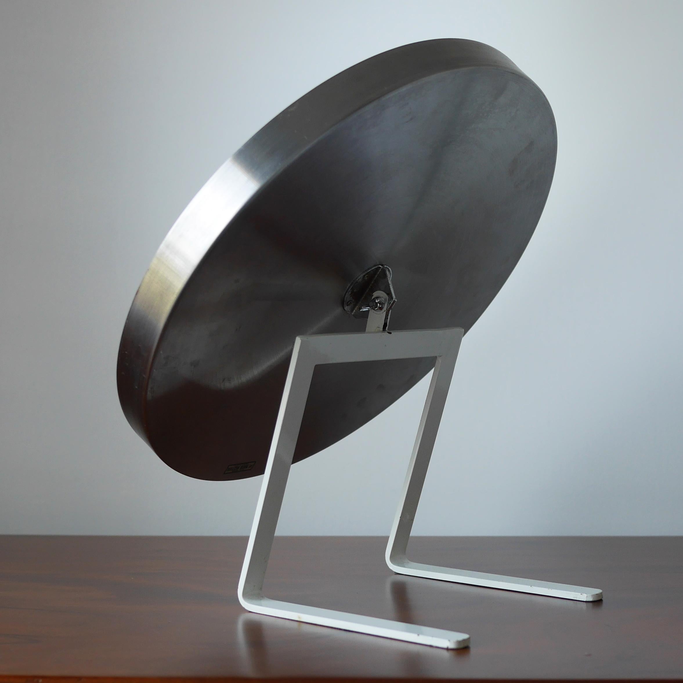 Mid-Century Modern White and Stainless Steel Durlston Circular Vanity Mirror, circa 1968