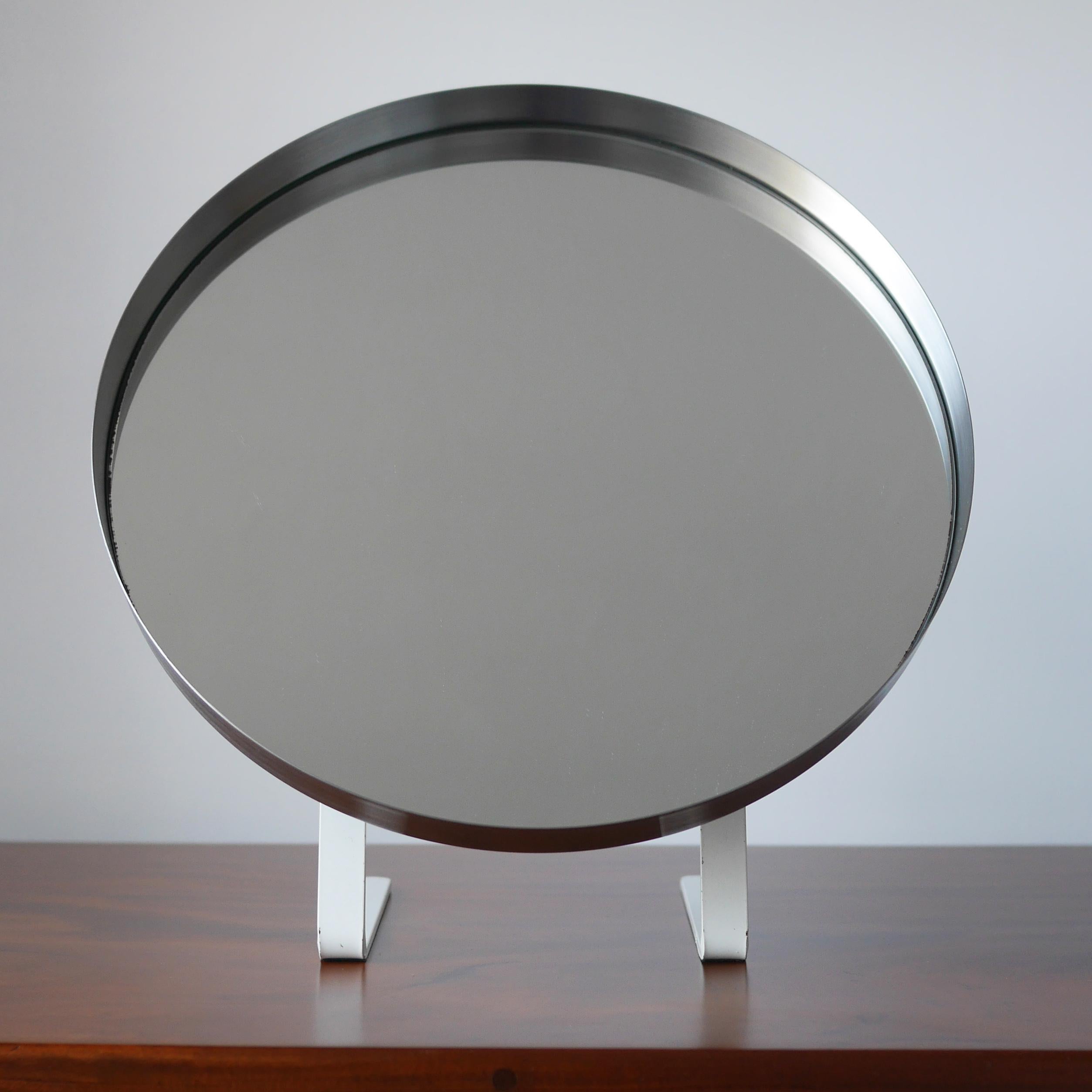 White and Stainless Steel Durlston Circular Vanity Mirror, circa 1968 2