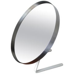 White and Stainless Steel Durlston Circular Vanity Mirror, circa 1968