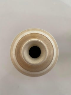 White and Tan Striped Stoneware Vase by American Ceramicist Sandi Fellman, USA