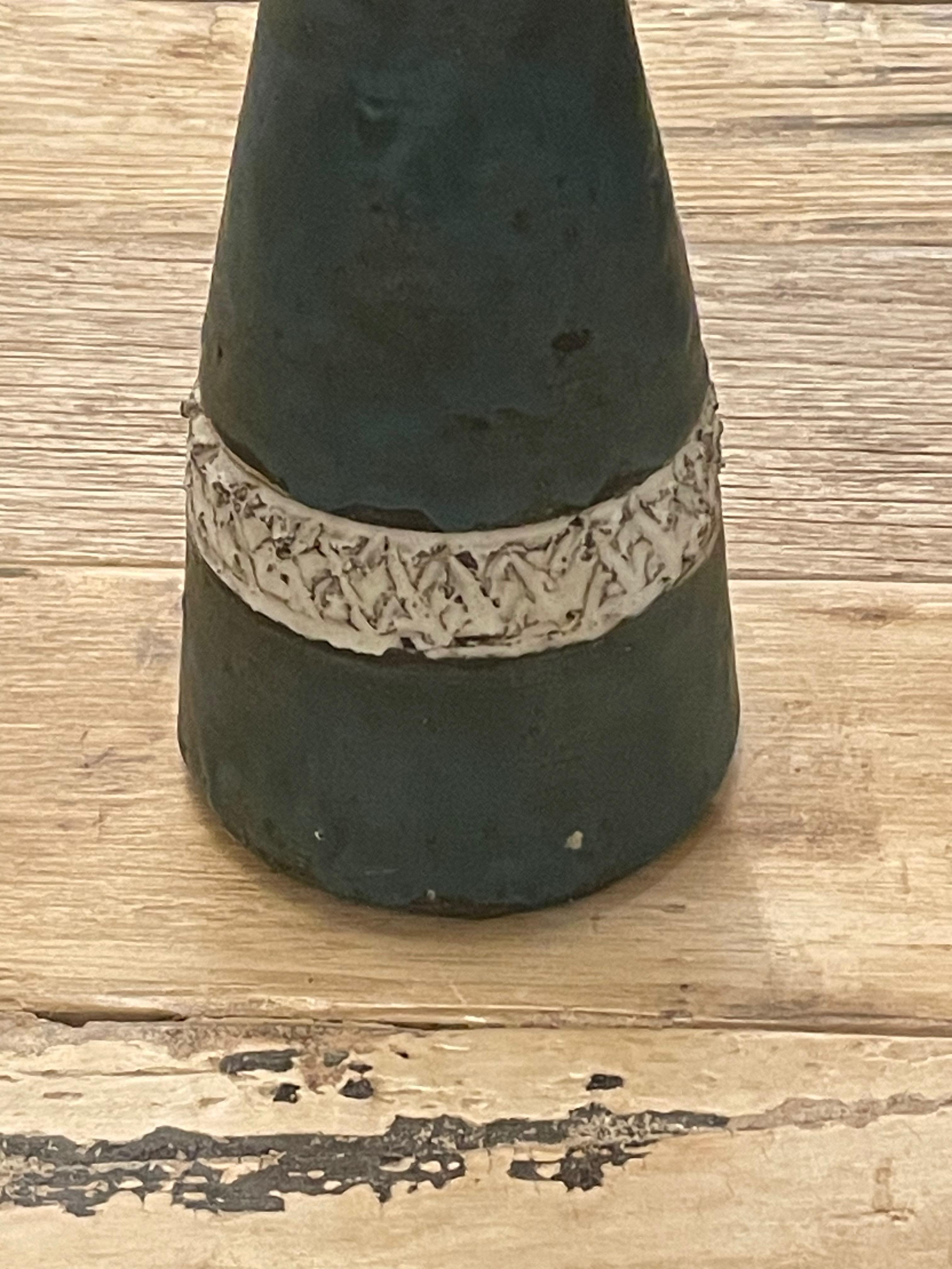 Belgian White And Teal Bottle Shape Vase, Belgium, Mid Century For Sale
