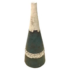 Vintage White And Teal Bottle Shape Vase, Belgium, Mid Century