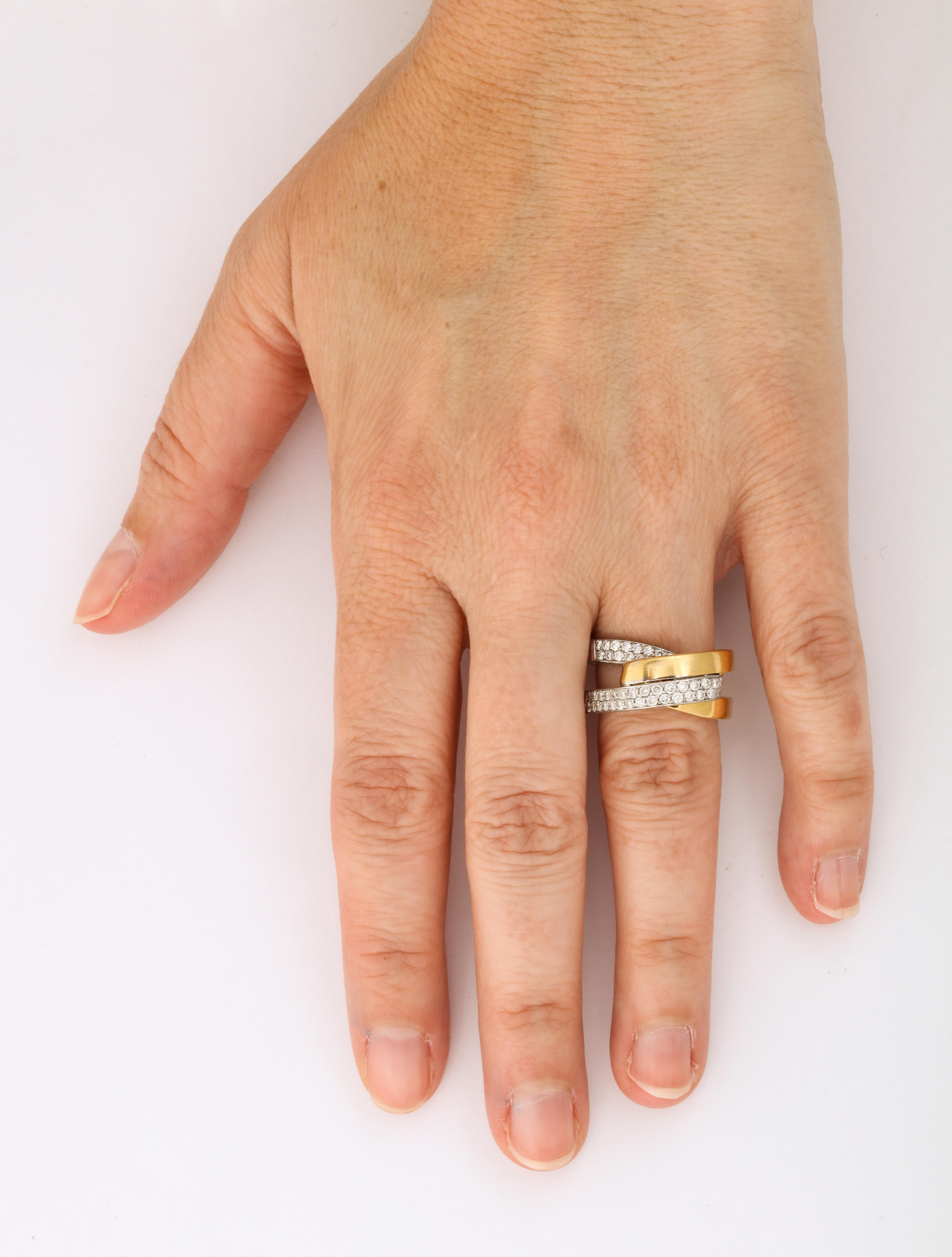 Weißer und gelber 18 K Gold Crossover Ring 5