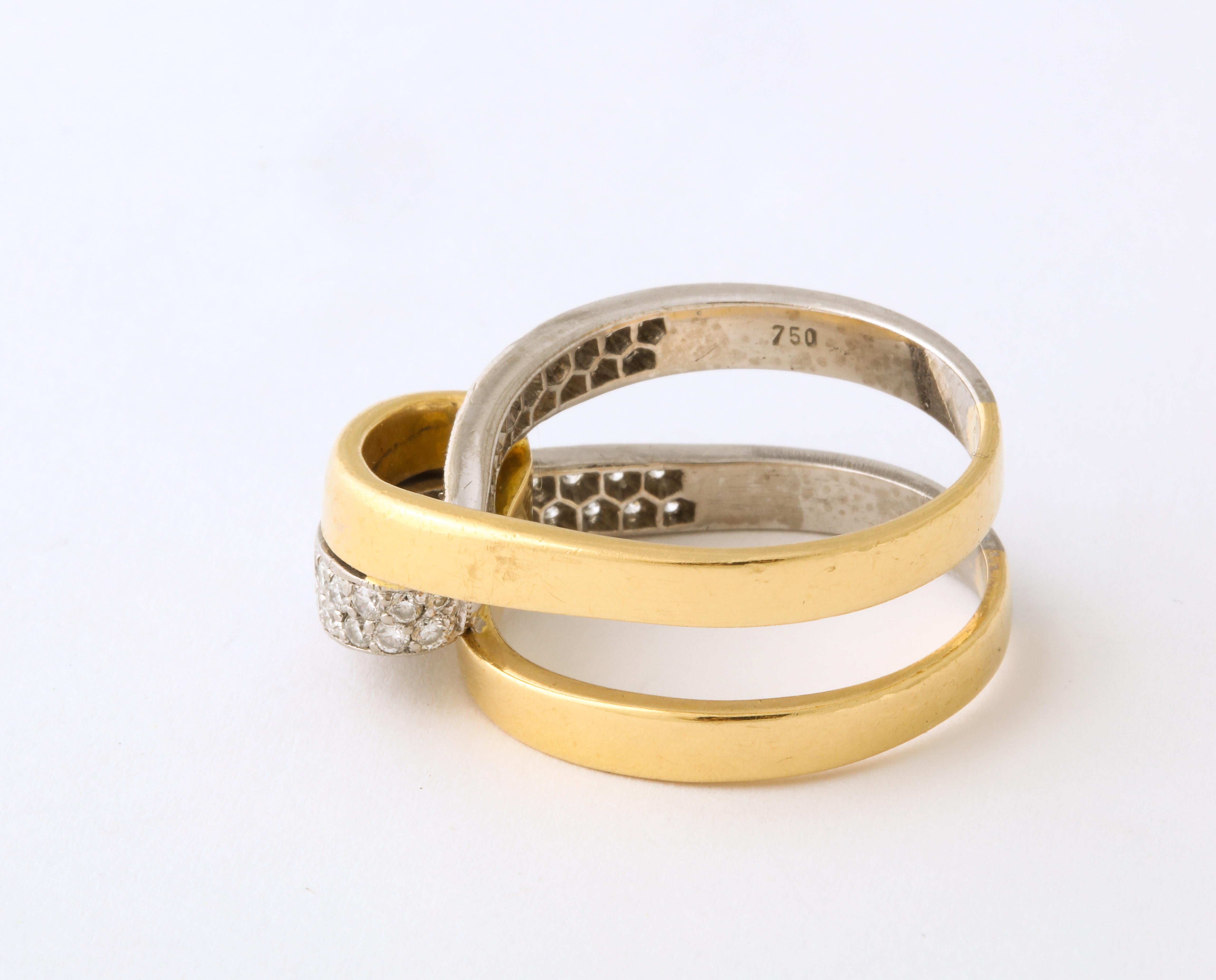 Weißer und gelber 18 K Gold Crossover Ring Damen