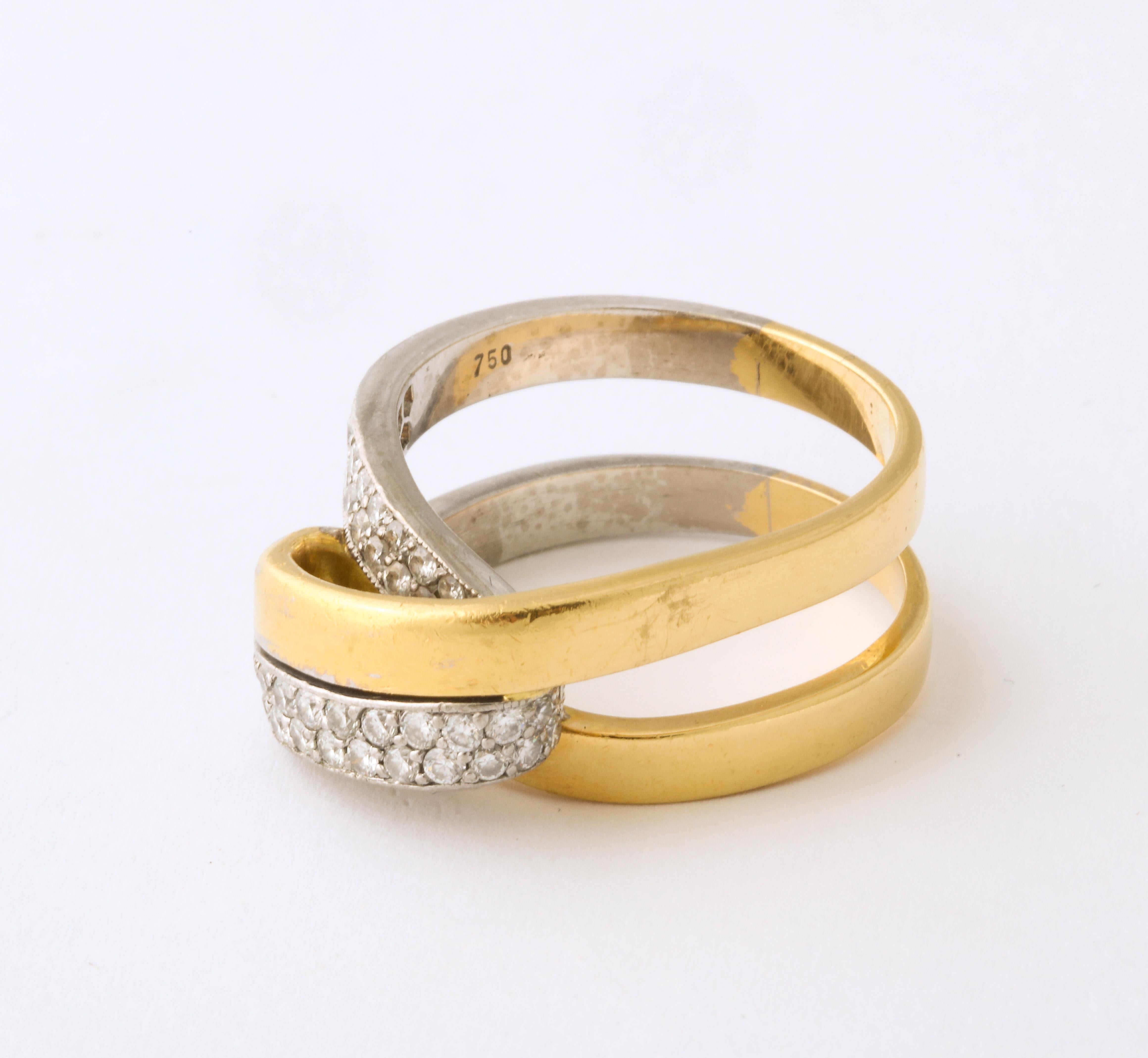 Weißer und gelber 18 K Gold Crossover Ring 1