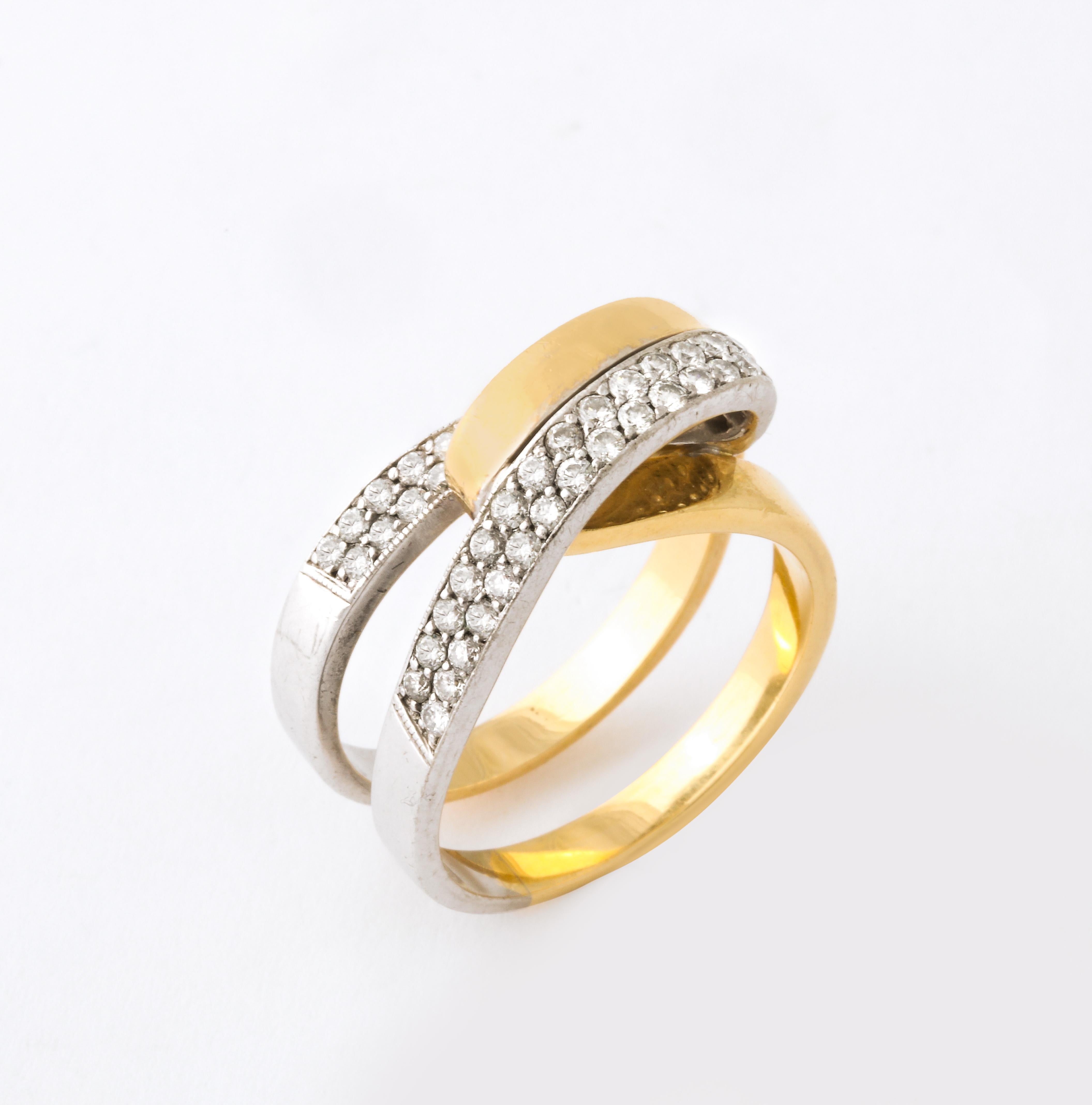 Weißer und gelber 18 K Gold Crossover Ring 2
