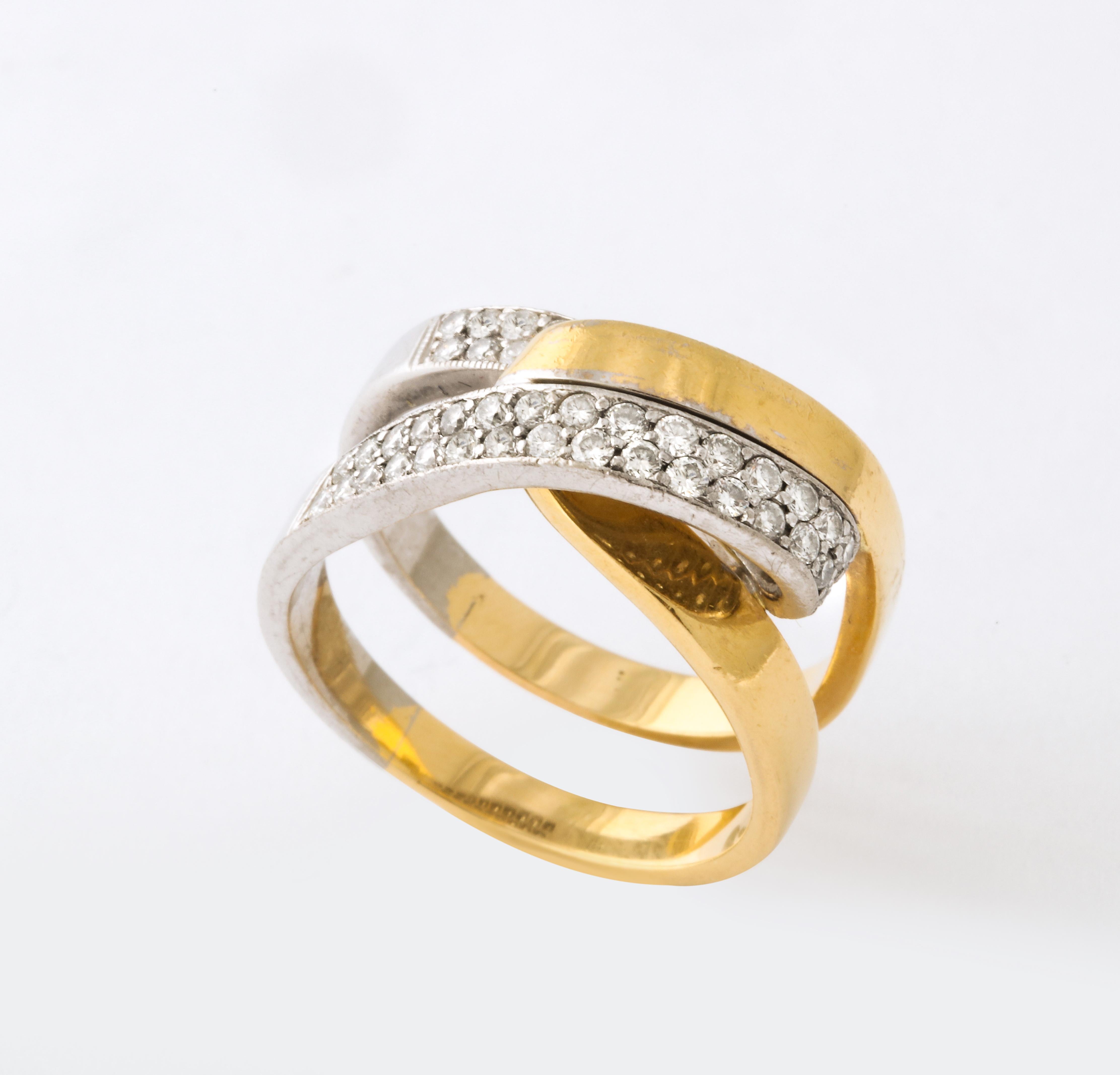 Weißer und gelber 18 K Gold Crossover Ring 3
