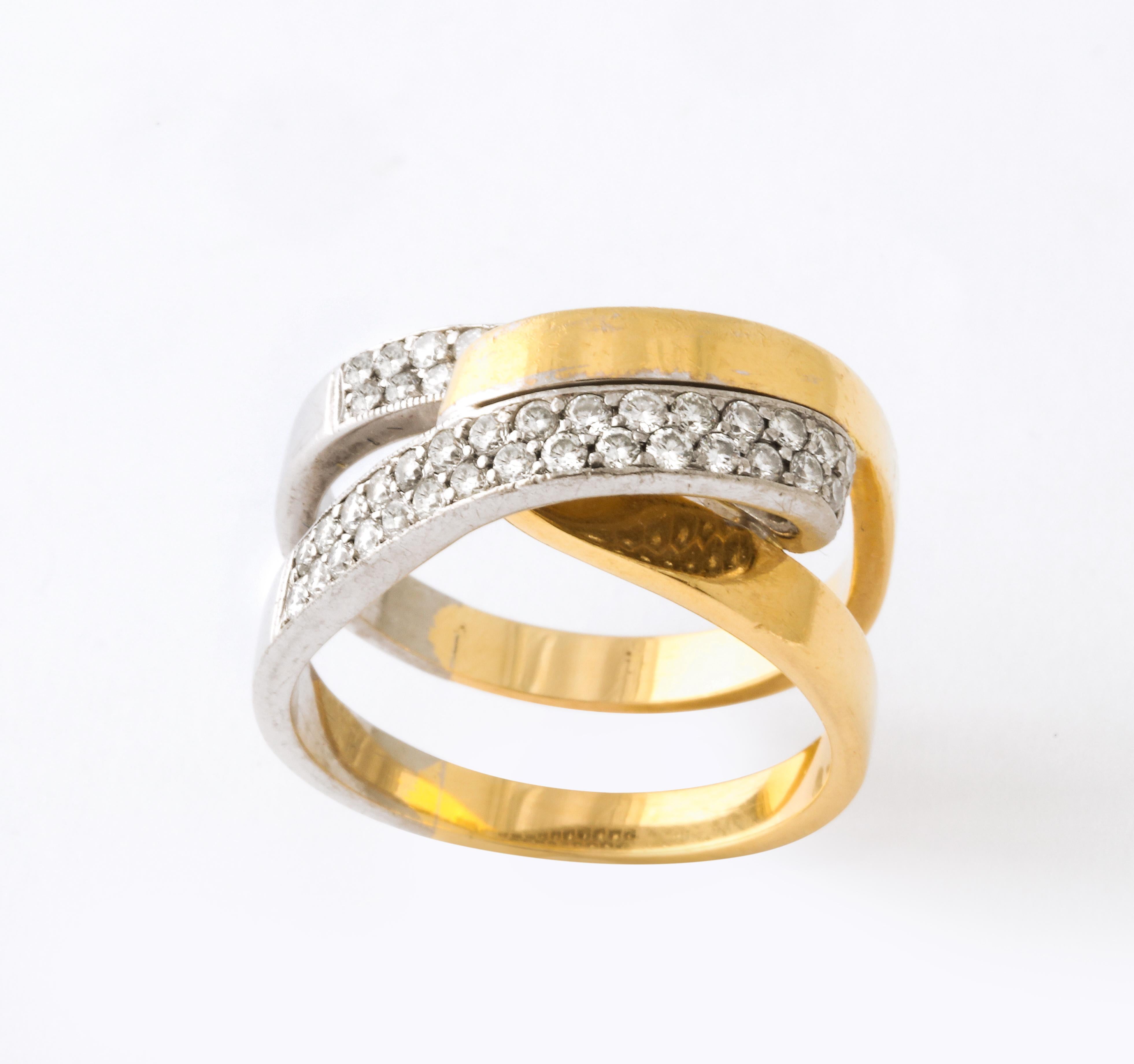 Weißer und gelber 18 K Gold Crossover Ring 4