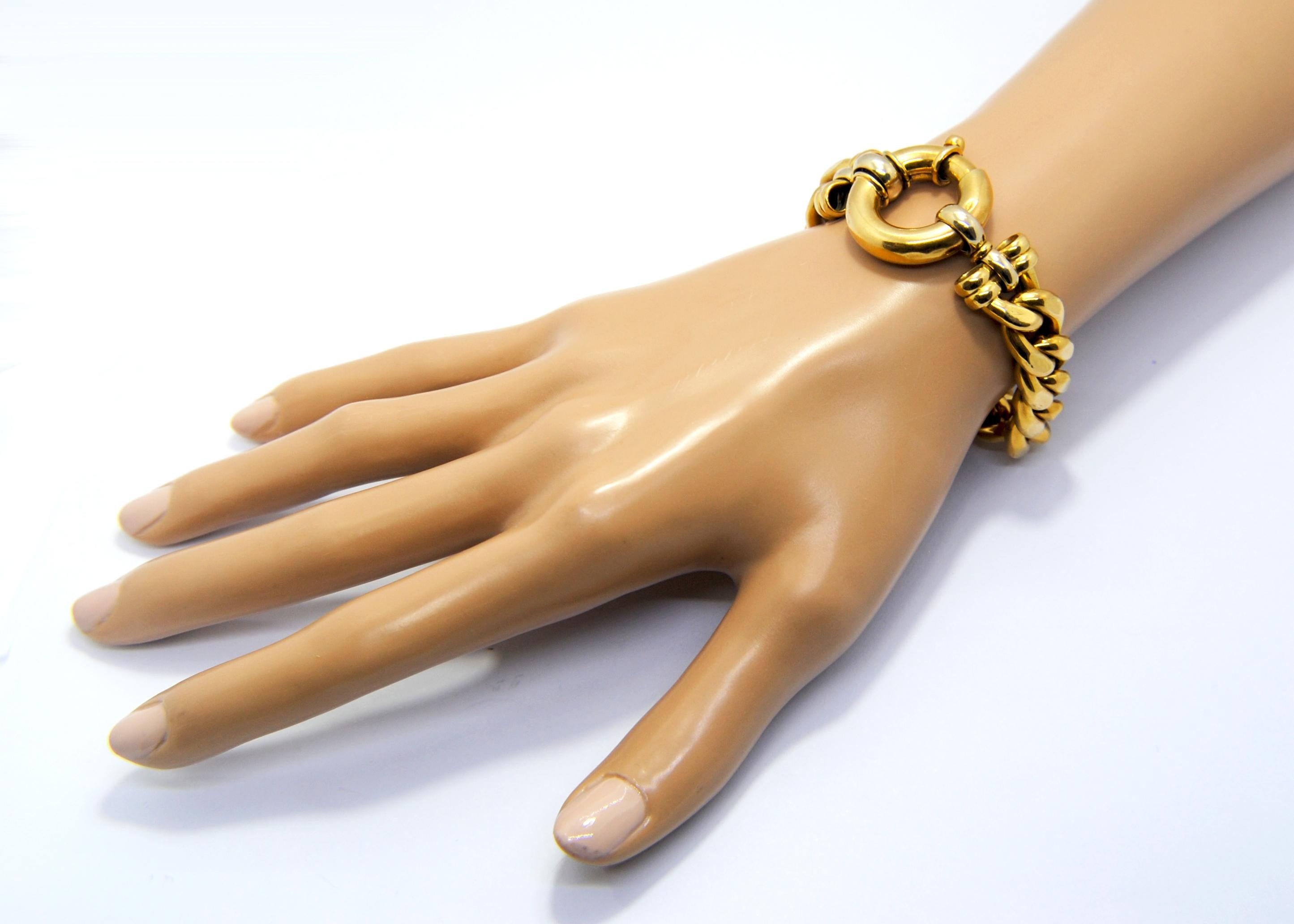 Women's or Men's White and Yellow 18 Karat Gold Link Bracelet