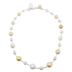 White and Yellow Baroque Pearl Necklace in 14k White and Yellow Gold
