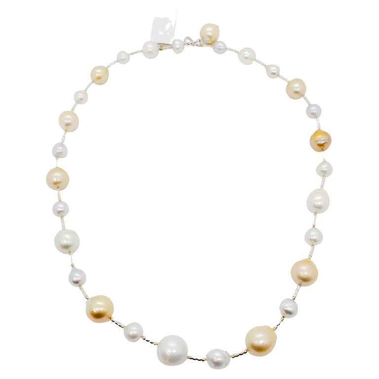 Off White & Yellow Pearls Contemporary Necklace Set