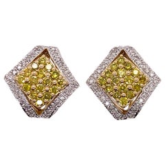 White and Yellow Diamond 14 Karat Yellow Gold Earrings Omega Backs