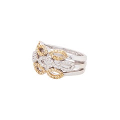White and Yellow Diamond 18 Carat Gold Wide Tapered Band Infinity Dress Ring