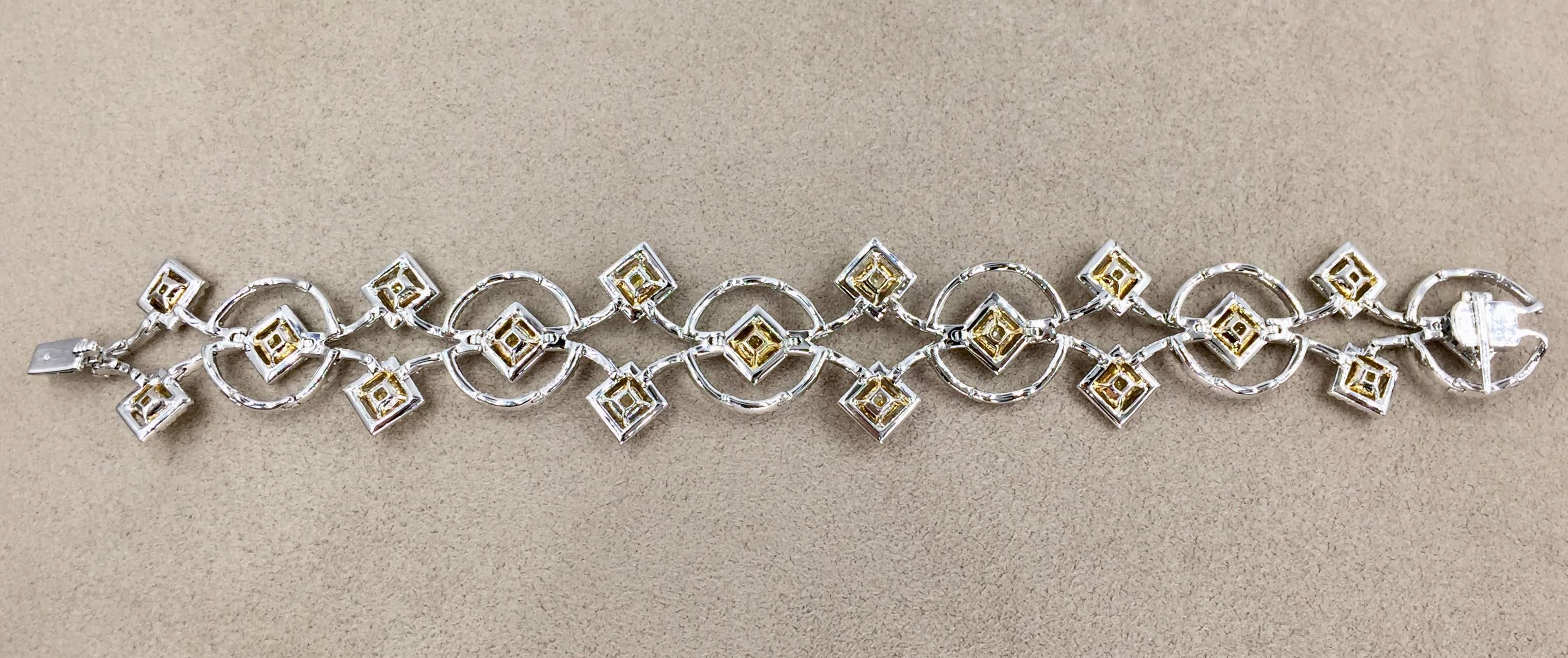 Women's White and Yellow Diamond Art Deco Inspired Bracelet 12.17 Carat For Sale