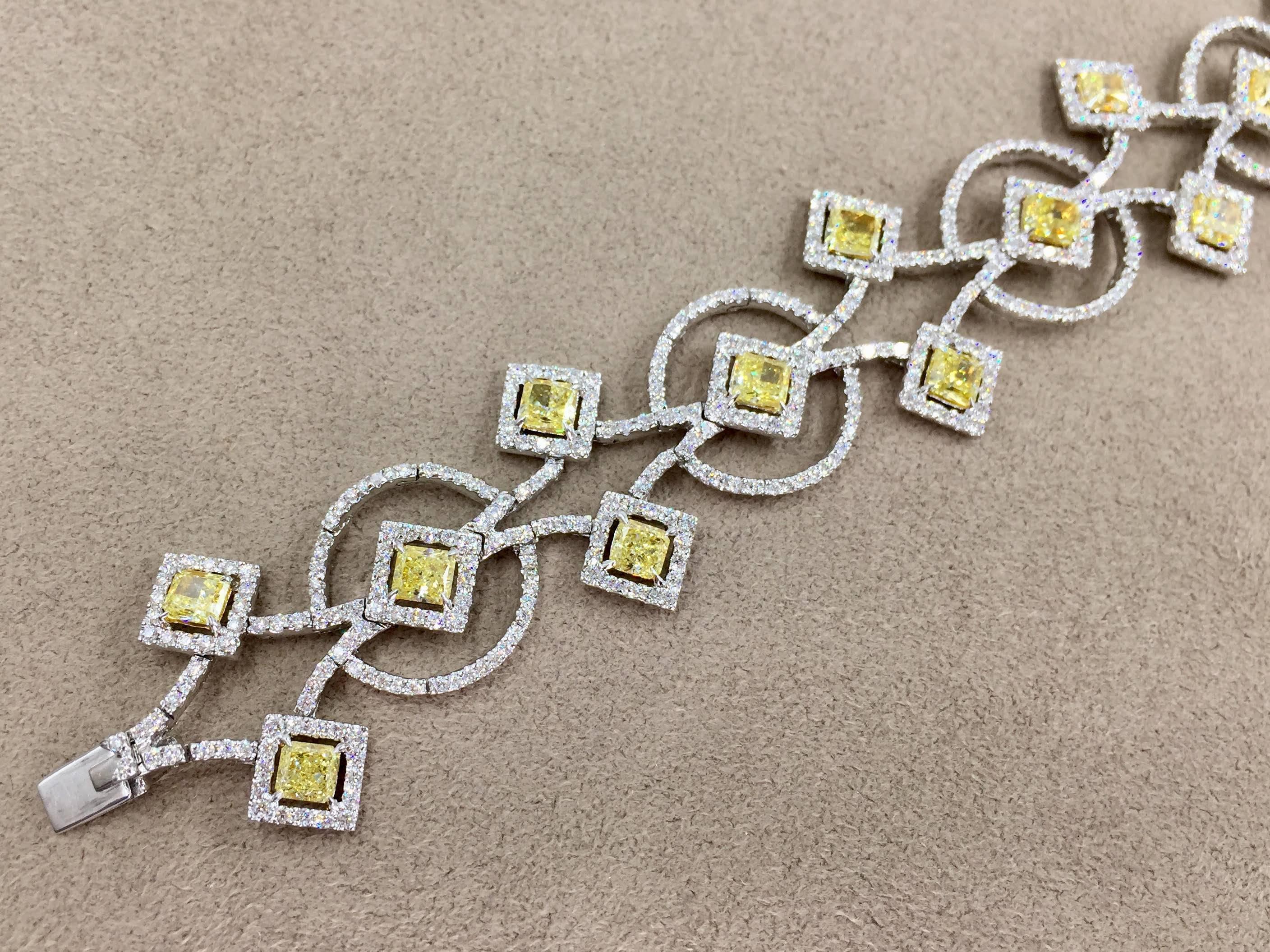White and Yellow Diamond Art Deco Inspired Bracelet 12.17 Carat For Sale 1