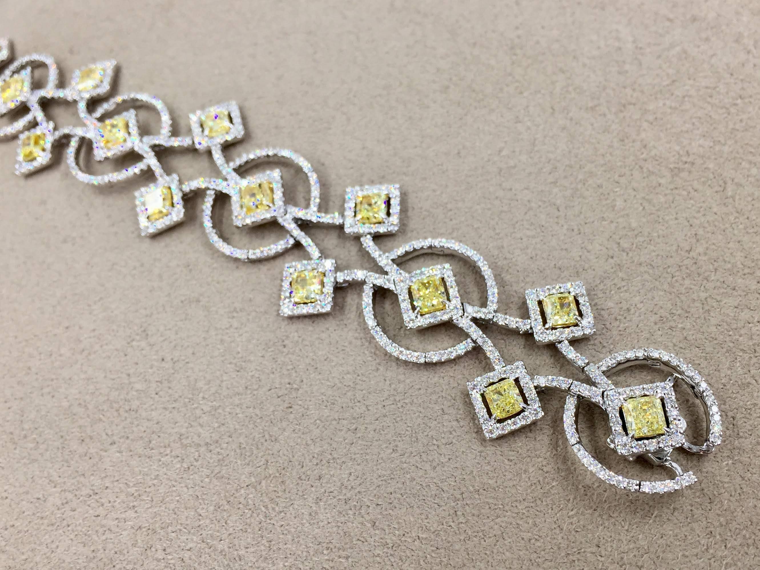White and Yellow Diamond Art Deco Inspired Bracelet 12.17 Carat For Sale 2