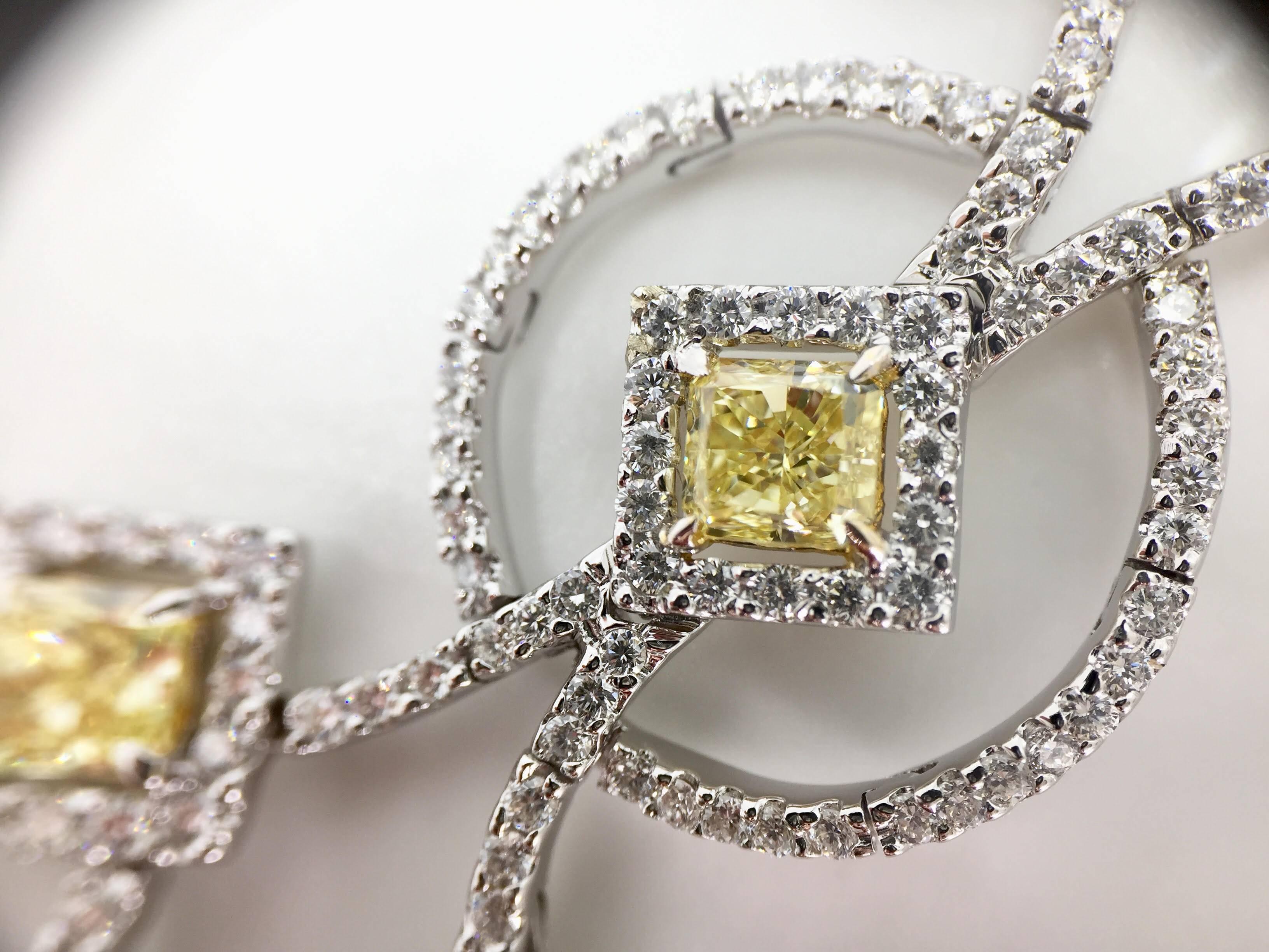 White and Yellow Diamond Art Deco Inspired Bracelet 12.17 Carat For Sale 3