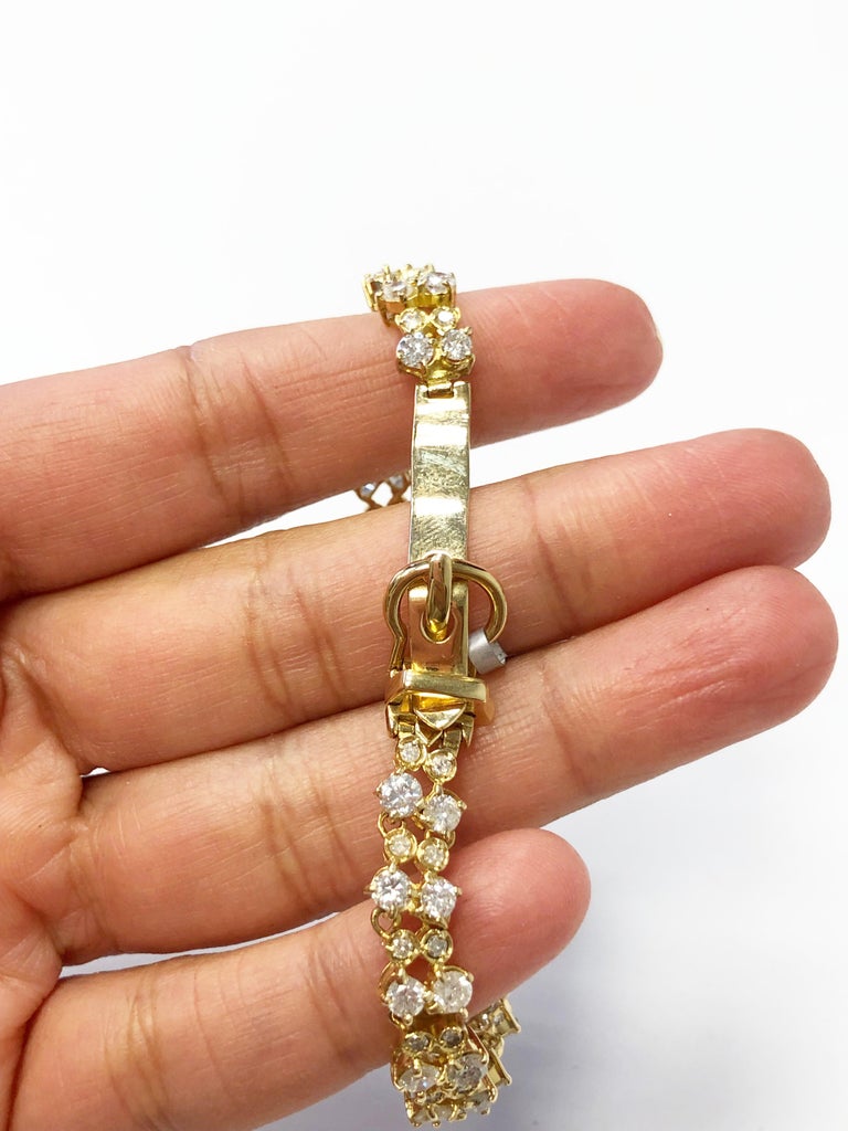 White and Yellow Diamond Buckle Bracelet in 18 Karat Yellow Gold For ...
