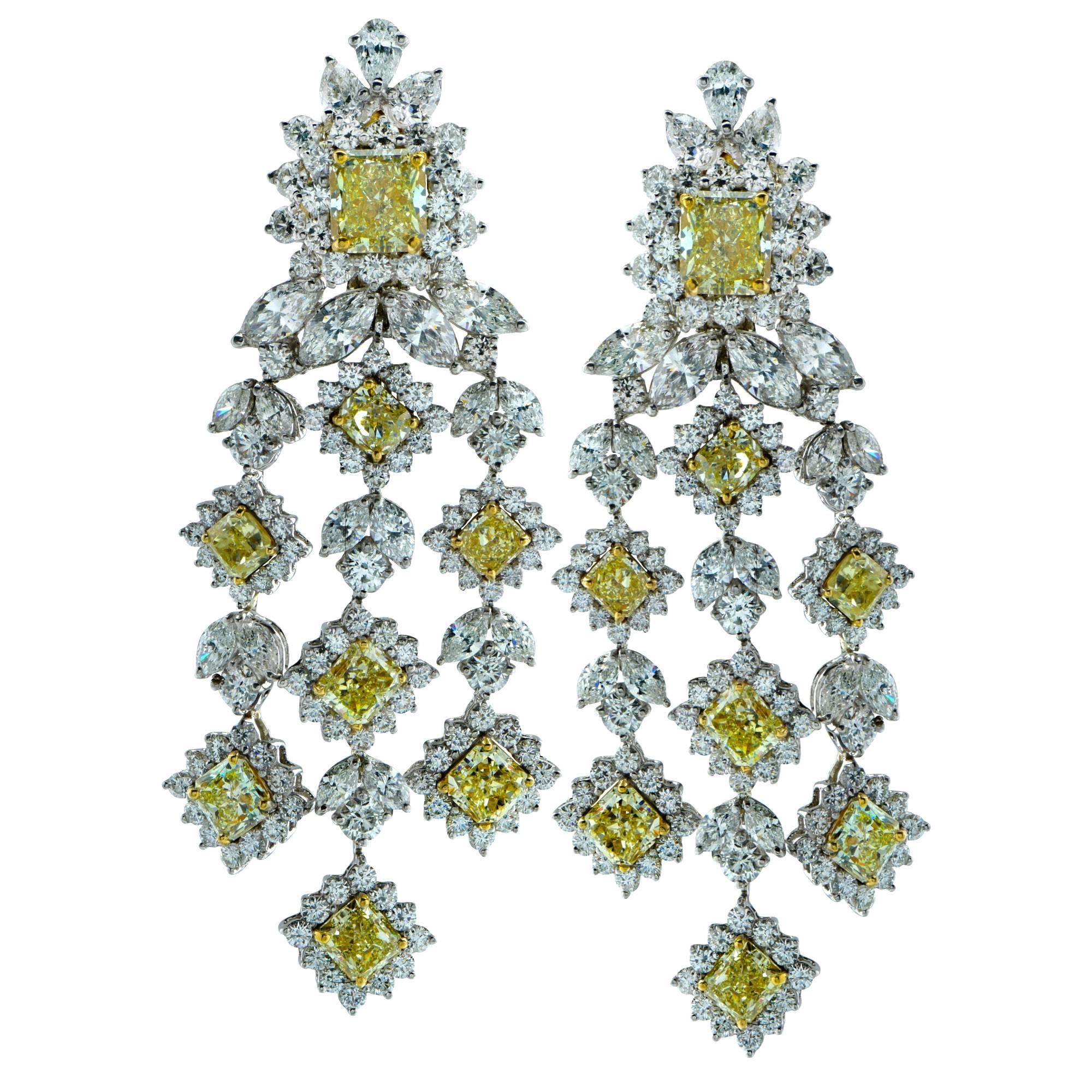 White and Yellow Diamond Chandelier Earrings