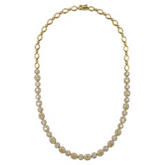 White and Yellow Diamond Cluster Necklace in 18K Yellow Gold