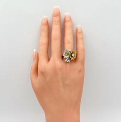 White and Yellow Diamond Floral Ring in 18K Two Tone Gold
