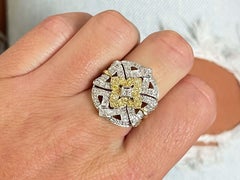 White and Yellow Diamond Geometric Design Ring in 14k Yellow Gold
