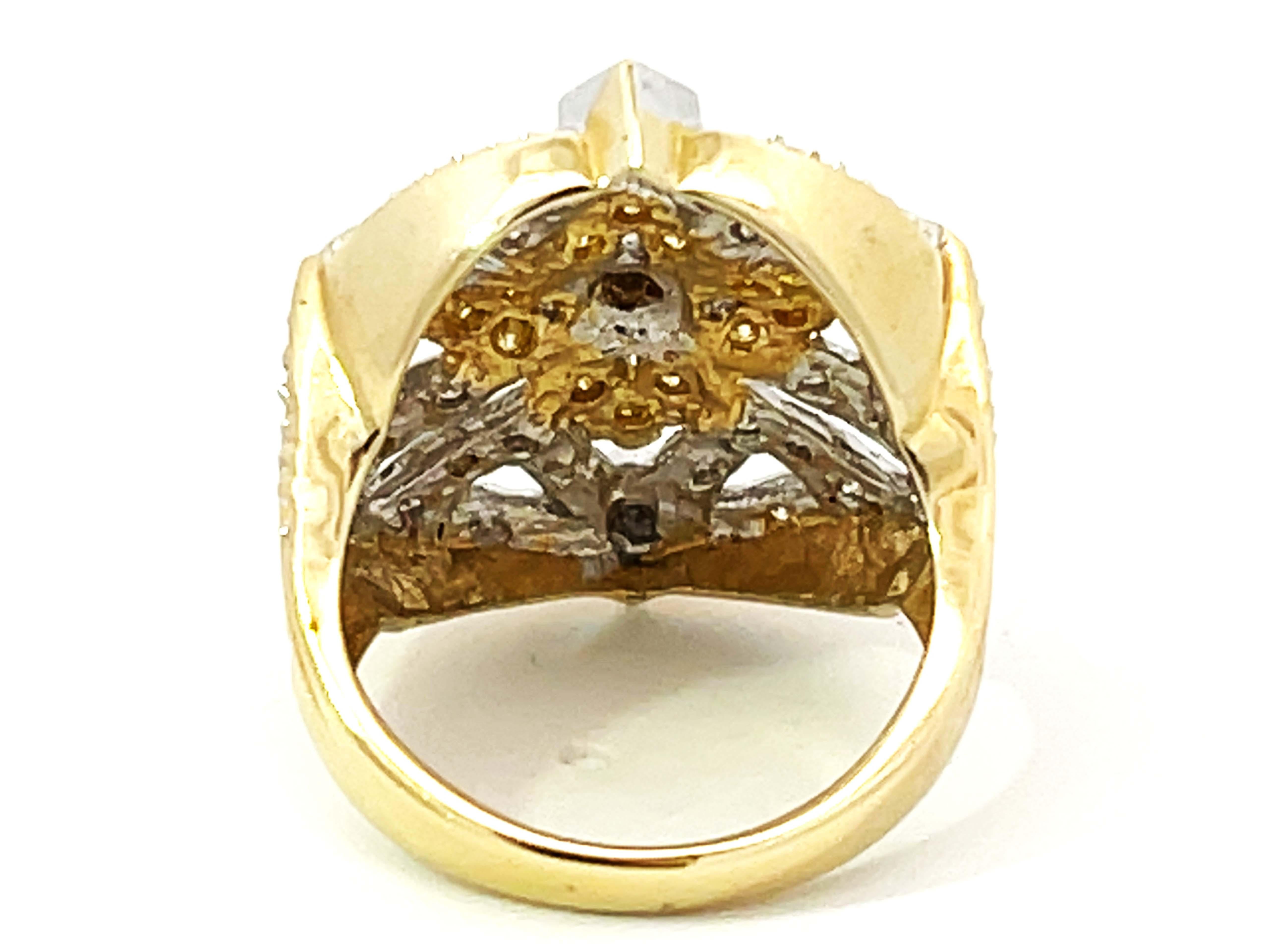 White and Yellow Diamond Geometric Design Ring in 14k Yellow Gold For Sale 1